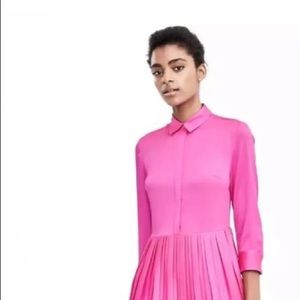 Banana Republic Neon Pink Pleated Shirt Dress